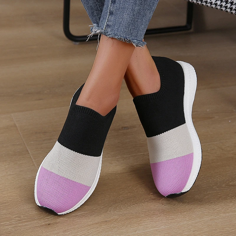 

Large Size Thick Bottom Spring New Fashion Shallow Mouth Round Head Color Matching Fly Woven One Foot Lazy Casual Women's Shoes