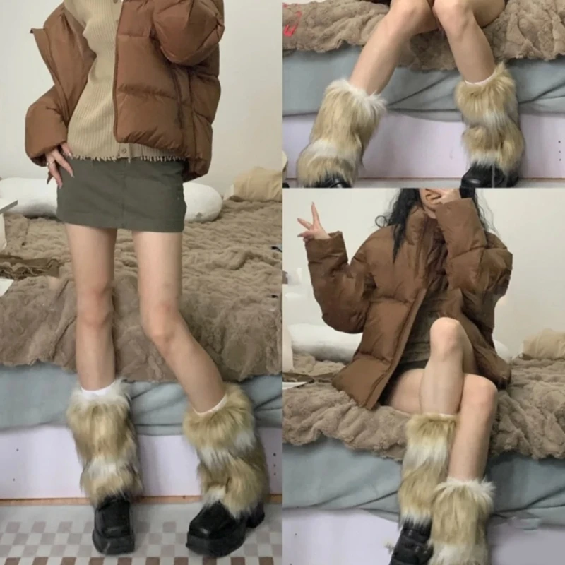 

667E Fur Leg Warmers Womens Fuzzy Fluffy Short Boots Cover Faux Fur Boot Cuffs