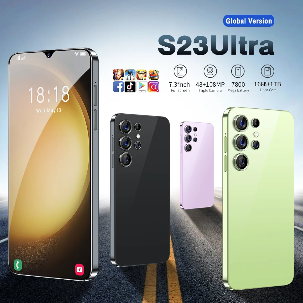 

Оригинальный смартфон S23 Ultra 7,3 HD, телефон 16 ГБ + 1 ТБ, 7800 мАч, разблокировка по лицу, Android, процессор Snapdragon 8, две Sim-карты, телефон с экраном 48 Мп + МП