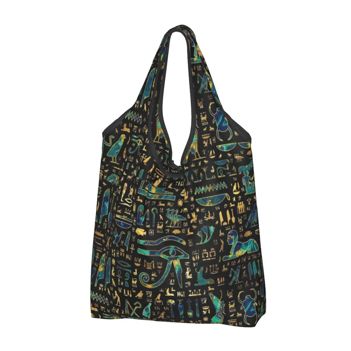 

Ancient Egyptian Hieroglyphs Shopping Bag Reusable Grocery Tote Bags Large Capacity Egypt Recycling Bags Washable Handbag