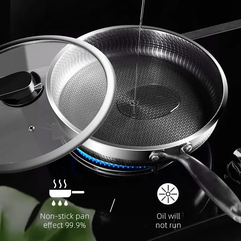 316/304 Stainless Steel Frying Pan High Quality Pan Fried Steak Non Stick Pan General Purpose Induction Cooker Honeycomb Wok
316/304 Stainless Steel Frying Pan High Quality Pan Fried Steak Non Stick Pan General Purpose Induction Cooker Honeycomb Wok