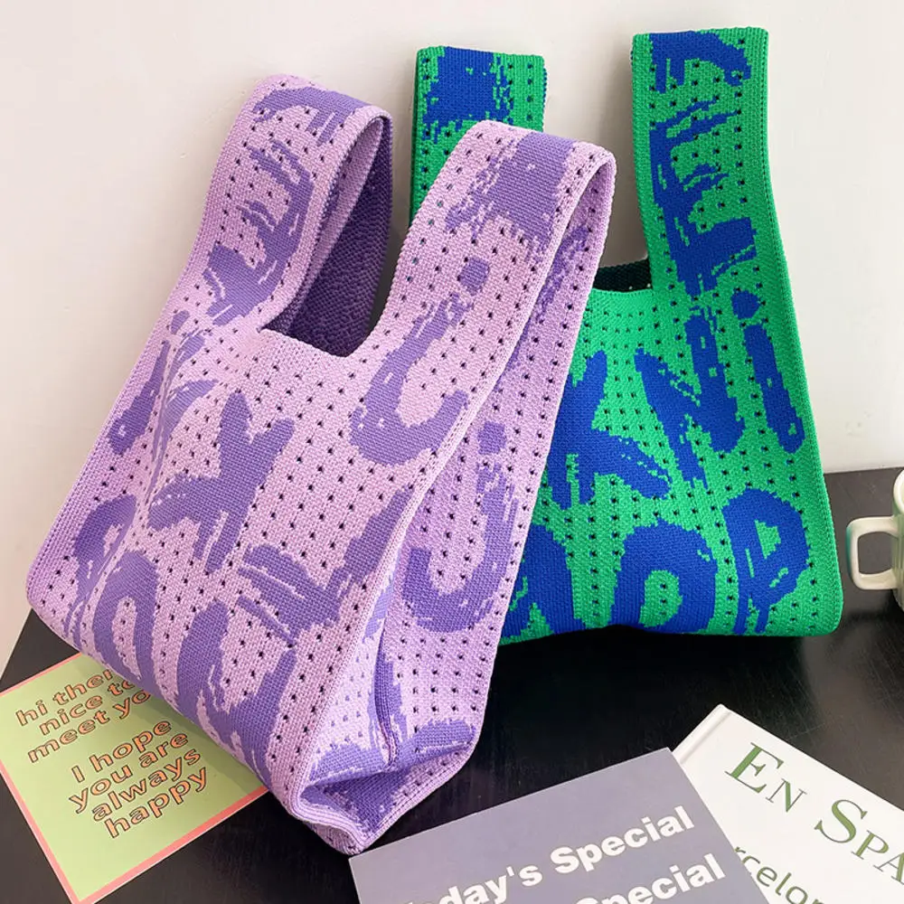 Handmade Knit Handbag Women Mini Knot Wrist Bag Japanese Casual Color Wide Stripe Plaid Tote Bag Student Reusable Shopping Bags
Handmade Knit Handbag Women Mini Knot Wrist Bag Japanese Casual Color Wide Stripe Plaid Tote Bag Student Reusable Shopping Bags
