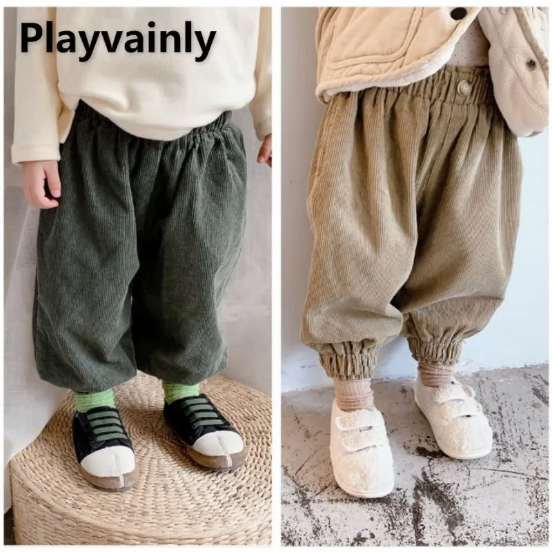 

Зимние флисовые брюки для маленьких мальчиков и девочек, вельветовые плотные повседневные брюки с эластичным поясом, теплые брюки с хлопко...