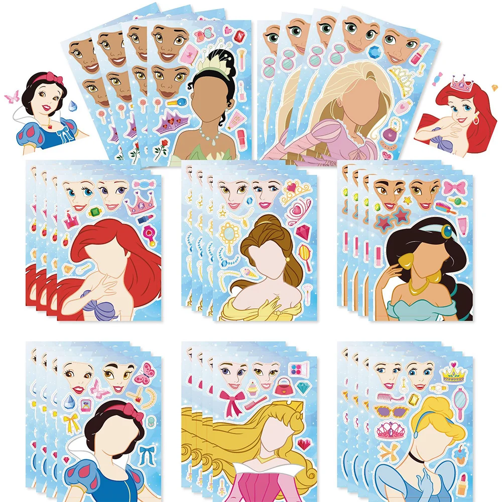

8/16Sheets Disney Make a Face Princess Puzzle Stickers Create Your Own Game Kids Assemble Jigsaw Children Educational Toys Gift