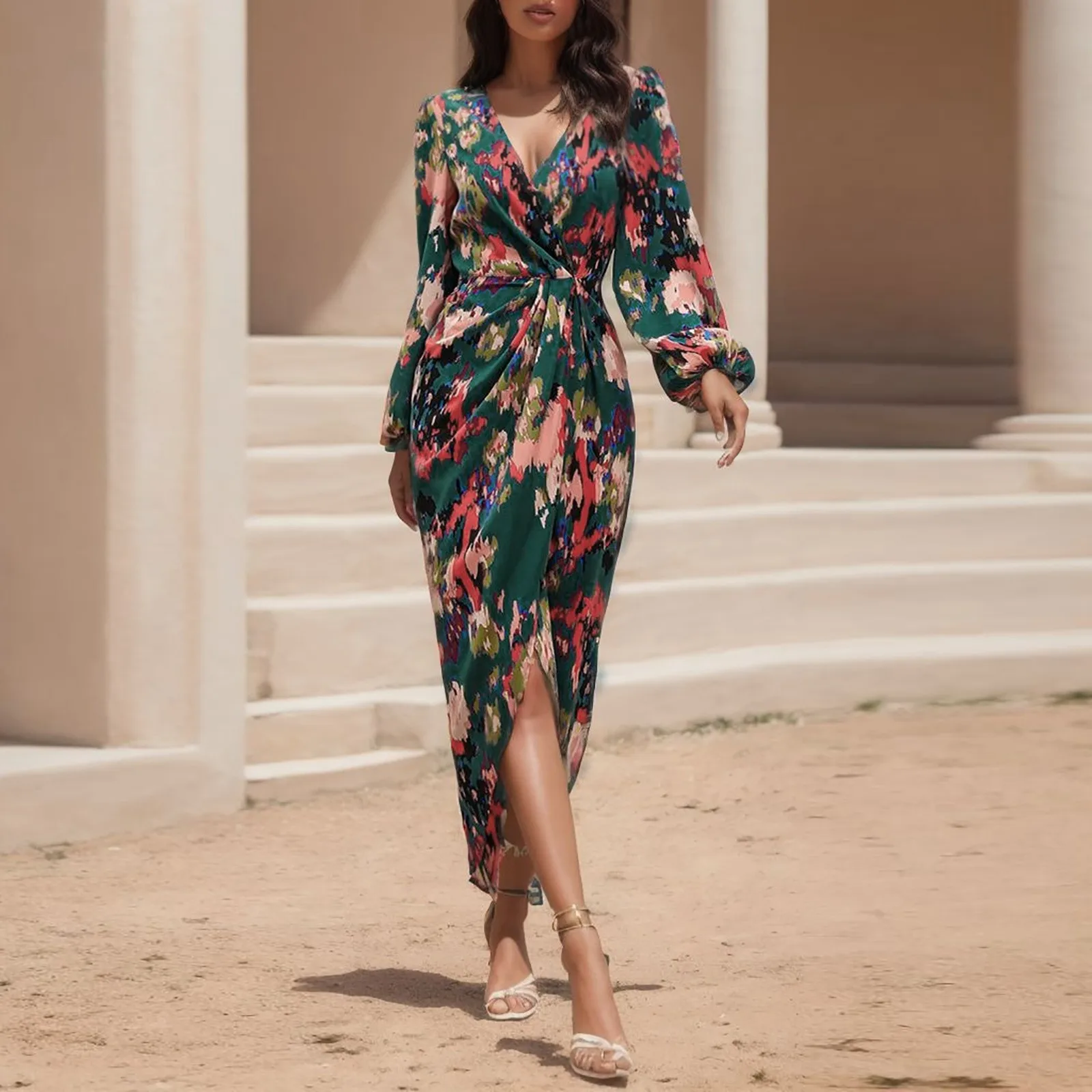Women Elegant Hight Split Printted Dress Retro V Neck Lantern Sleeve Waist Dress Casual Vintage Dress Vacation Dates Vestidos
Women Elegant Hight Split Printted Dress Retro V Neck Lantern Sleeve Waist Dress Casual Vintage Dress Vacation Dates Vestidos