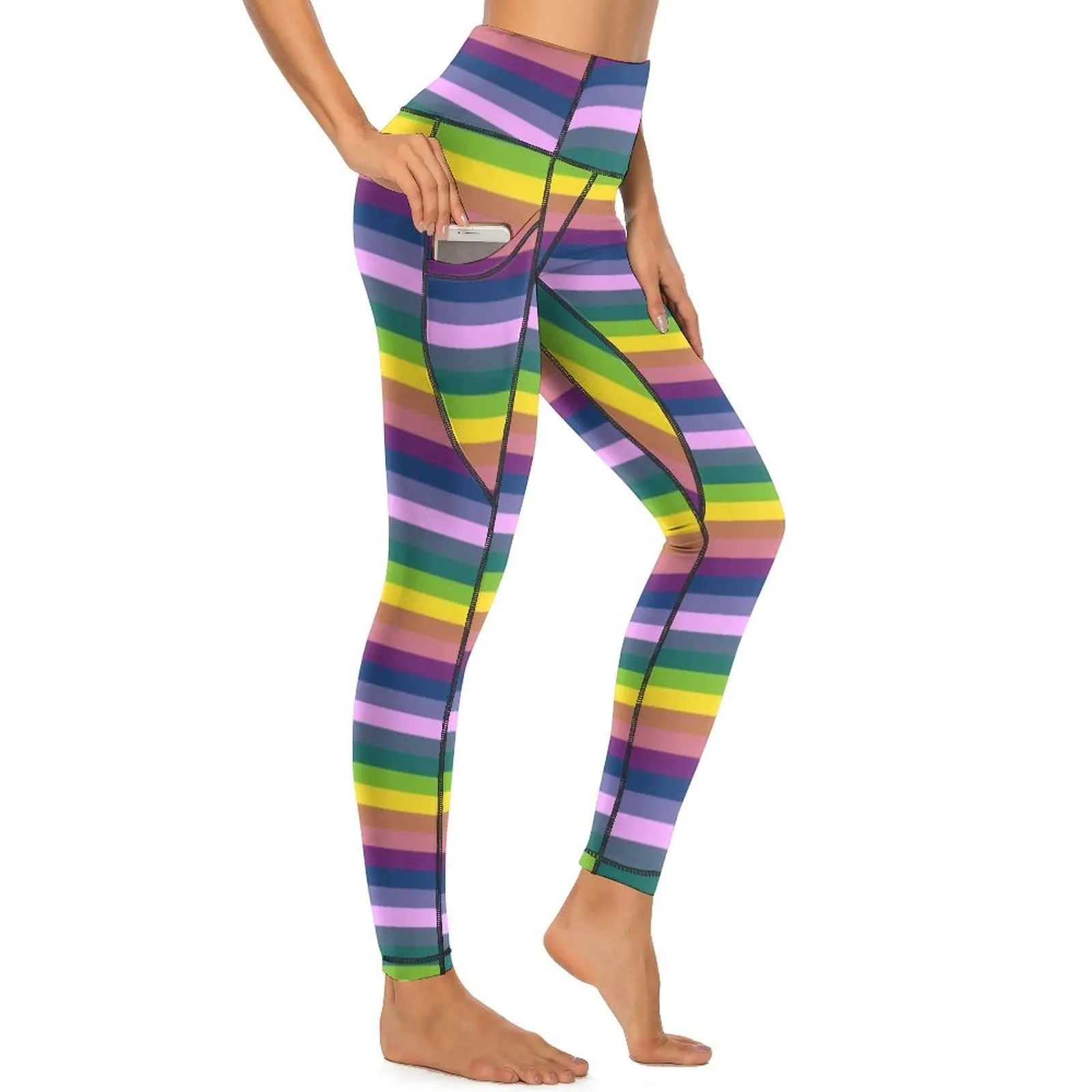 

80S Stripes Leggings Sexy Colorful Stripe Line Pattern Push Up Yoga Pants Novelty Quick-Dry Leggins Graphic Fitness Sport Tights