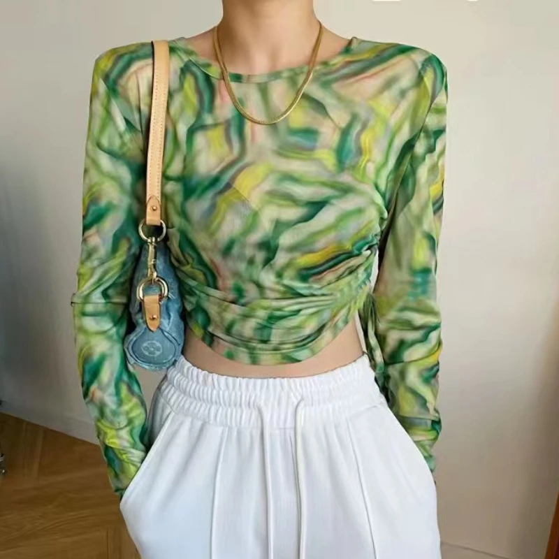 2023 Mesh Thin Style Design Tie Dye Draw String Round Neck T-shirt Top for Spring Autumn Women Long Sleeves Slim Undershirt
2023 Mesh Thin Style Design Tie Dye Draw String Round Neck T-shirt Top for Spring Autumn Women Long Sleeves Slim Undershirt