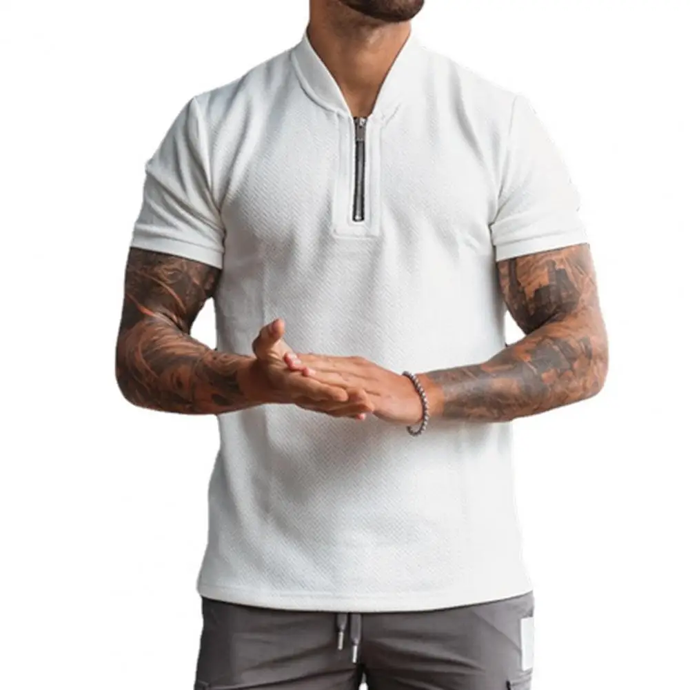Stand Collar Chic Short Sleeves Simple Summer Tops Young Style Men T-shirt Slim Fit Daily Clothes
Stand Collar Chic Short Sleeves Simple Summer Tops Young Style Men T-shirt Slim Fit Daily Clothes