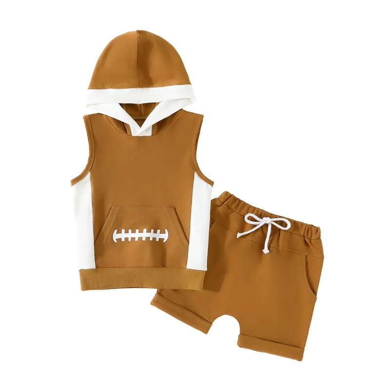 Комплект из двух предметов для мальчиков, топ без рукавов с капюшоном и принтом для регби, с карманами и кулиской, шорты на лето
Комплект из двух предметов для мальчиков, топ без рукавов с капюшоном и принтом для регби, с карманами и кулиской, шорты на лето