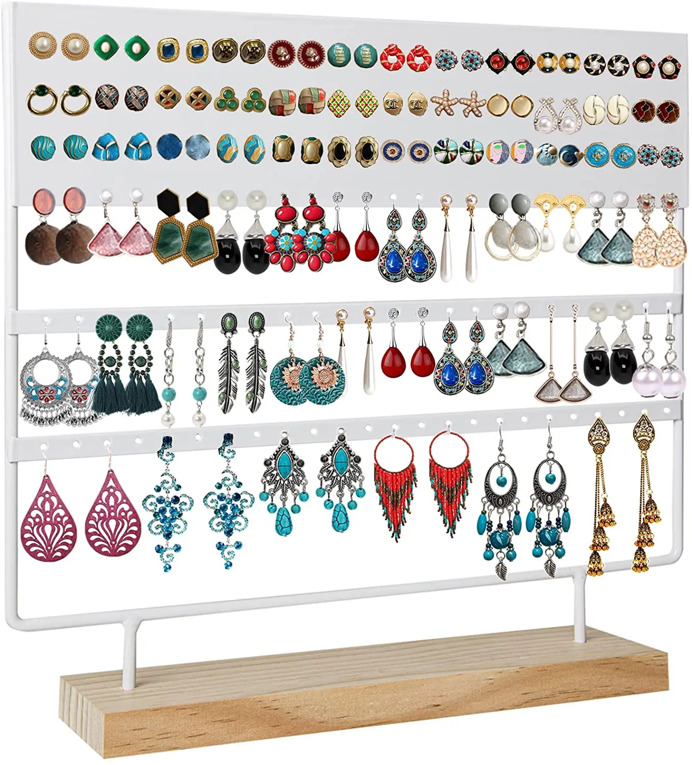 145 Holes Jewelry Earrings Rings Holder Organizer Display Rack Tower with Wooden Tray
145 Holes Jewelry Earrings Rings Holder Organizer Display Rack Tower with Wooden Tray