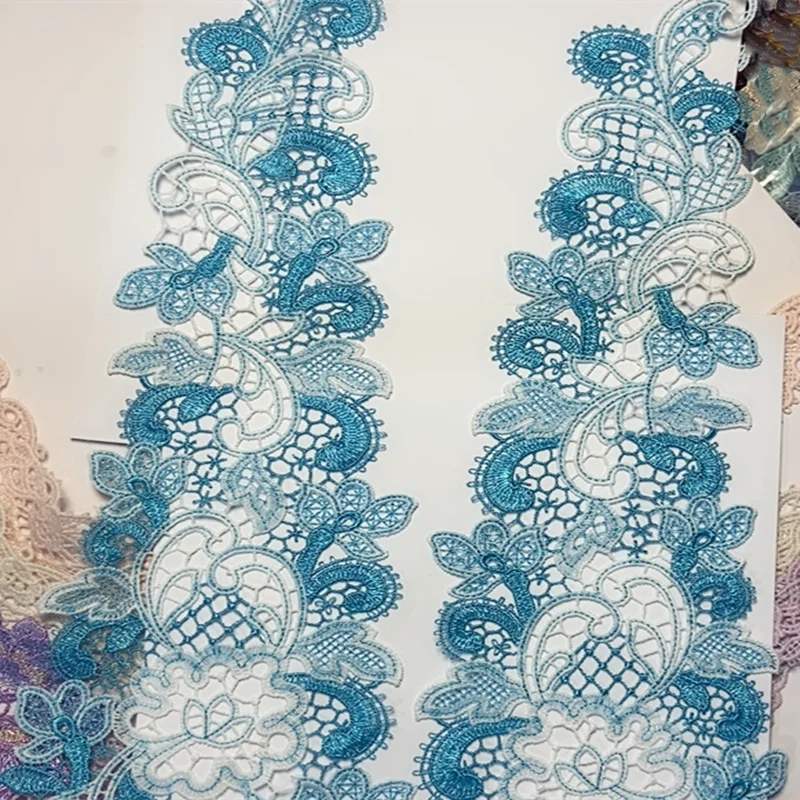 2 шт./лот 32*15 см синий цвет флуоресцентный градиент полое шитье цветочный мотив