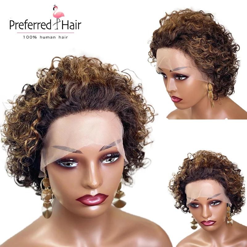 Honey Blonde Ombre Color Short Pixie Cut Curly Bob 13X2 Lace Frontal Human Hair Wigs For Black Women Preplucked Front Wig Indian
Honey Blonde Ombre Color Short Pixie Cut Curly Bob 13X2 Lace Frontal Human Hair Wigs For Black Women Preplucked Front Wig Indian