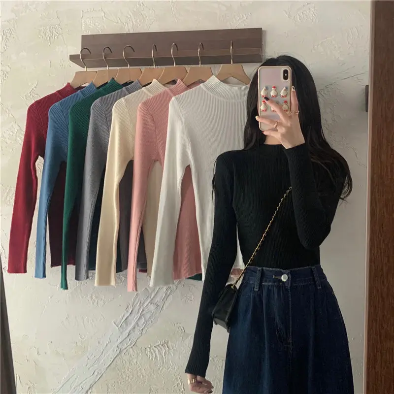 Half High Collar Short Sweater Bottoming Shirt Spring And Autumn New Women'S Hugely Popular Slim Long-Sleeved Knitted Sweater
Half High Collar Short Sweater Bottoming Shirt Spring And Autumn New Women'S Hugely Popular Slim Long-Sleeved Knitted Sweater