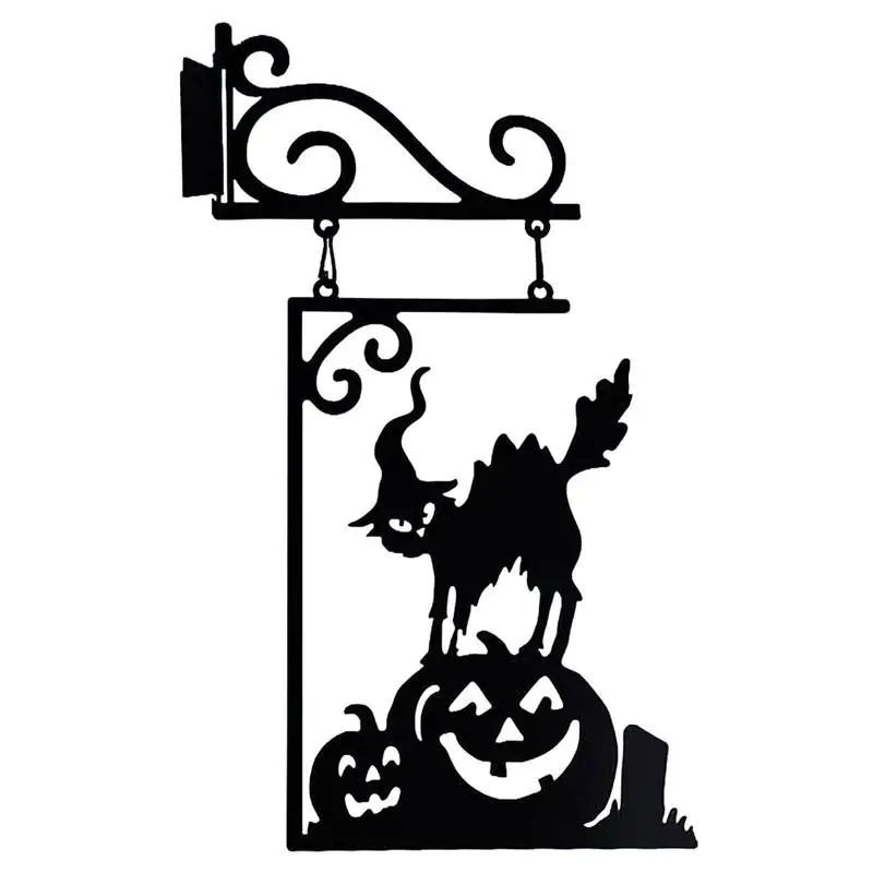

Horror Black Cat Halloween Decor Halloween Ghost Wall Decorations Outdoor Witch Silhouette Metal Sign Wall Hangings For Porch