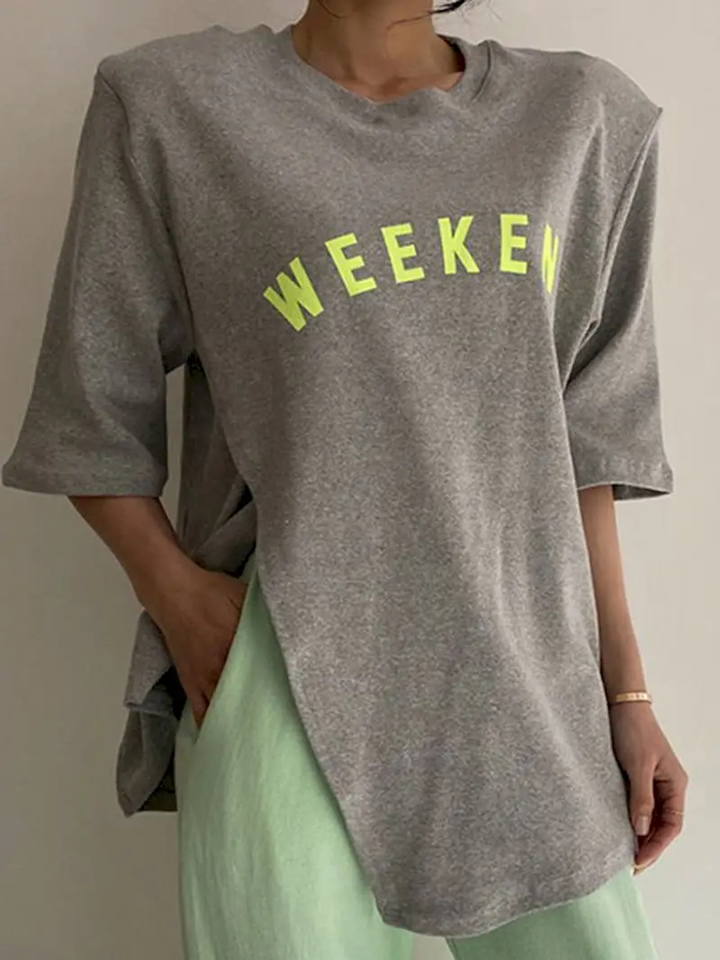 Harajuku Letter Printed T Shirt Women Contrast Color O Neck Short Sleeve Tshirts Side Split Design Casual Loose Tops Korean New
Harajuku Letter Printed T Shirt Women Contrast Color O Neck Short Sleeve Tshirts Side Split Design Casual Loose Tops Korean New