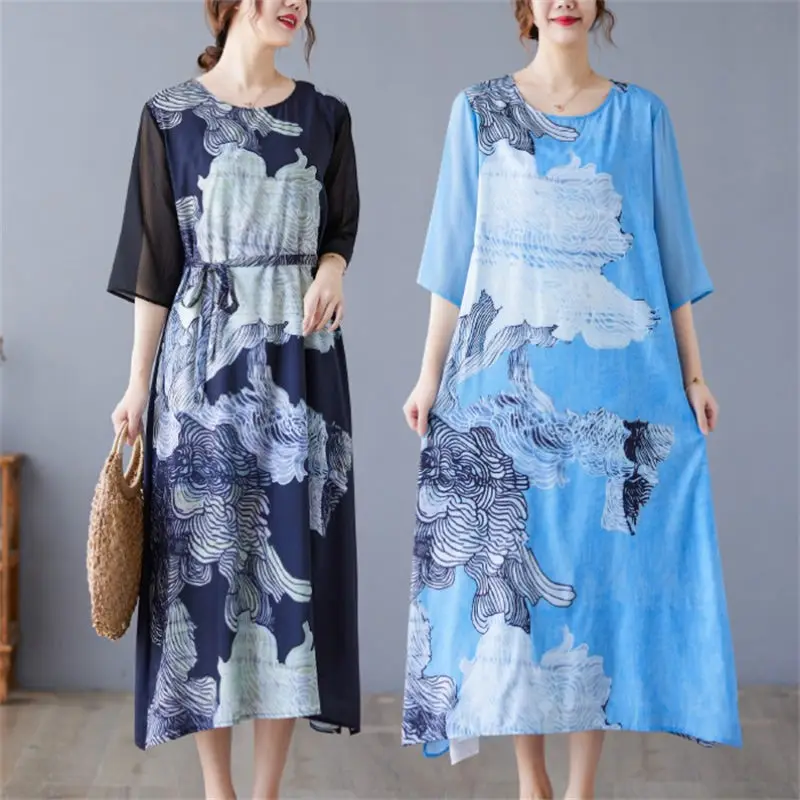 2022 Large Size Women's Ethnic Style Loose Mid-Length Dress Summer Retro Print Long Dress Lace Up Female Robes h1843
2022 Large Size Women's Ethnic Style Loose Mid-Length Dress Summer Retro Print Long Dress Lace Up Female Robes h1843