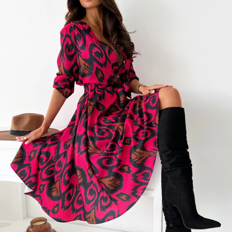 Office Lady Elegant V-Neck Print Midi Party Dress 2022 Women Slim Temperament Dress Retro Autumn Long Sleeve Button Shirt Dress
Office Lady Elegant V-Neck Print Midi Party Dress 2022 Women Slim Temperament Dress Retro Autumn Long Sleeve Button Shirt Dress