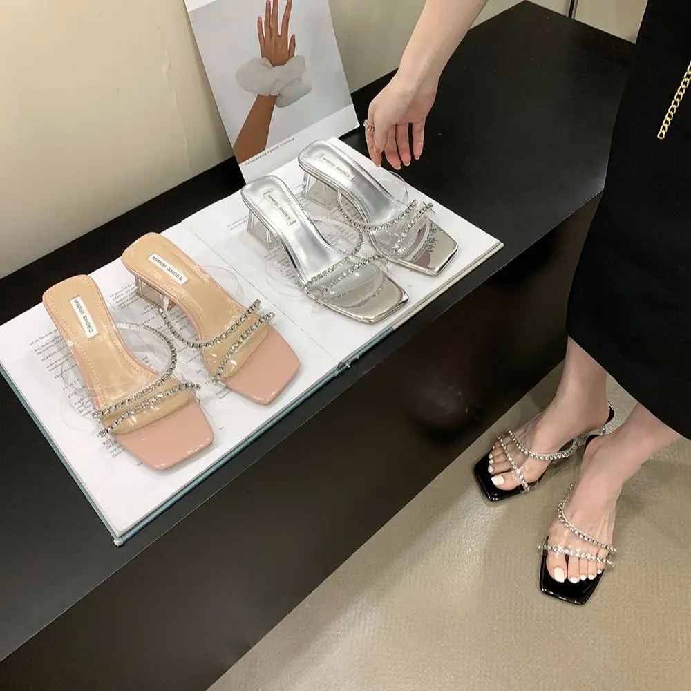 Fashion Women Slippers Open Toe Summer Outside Slides Mules Shoes Thick High Heels Pink Silver Black Square Mid Heels Rhinestone
Fashion Women Slippers Open Toe Summer Outside Slides Mules Shoes Thick High Heels Pink Silver Black Square Mid Heels Rhinestone