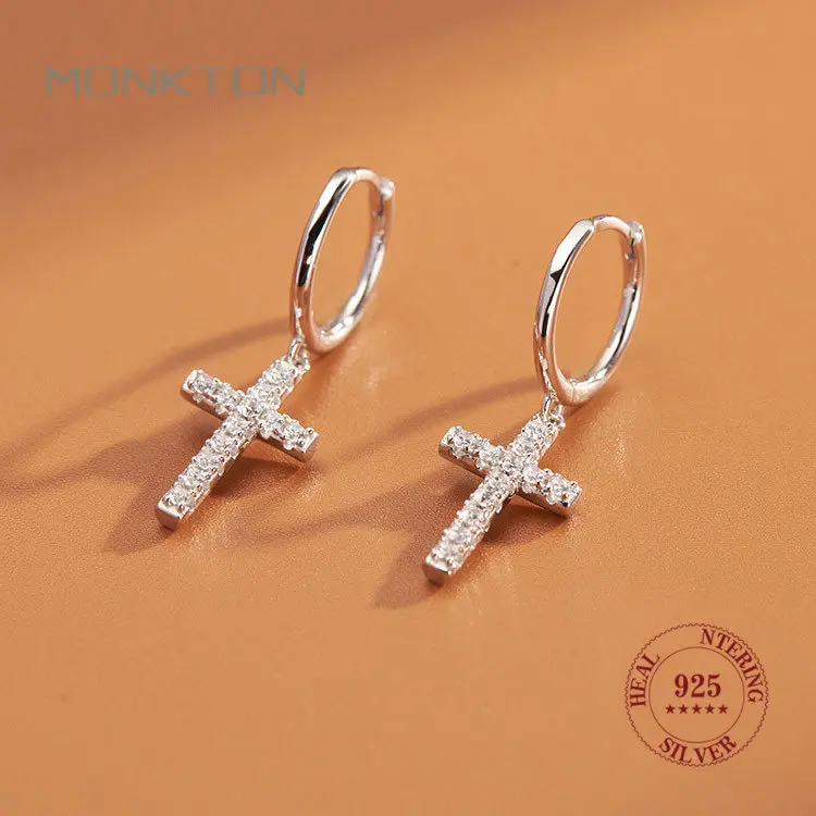 Серьги-кольца Monkton женские из серебра 925 пробы, сверкающие циркониевые висячие украшения с крестом, подарок на день рождения, аксессуары 
Серьги-кольца Monkton женские из серебра 925 пробы, сверкающие циркониевые висячие украшения с крестом, подарок на день рождения, аксессуары