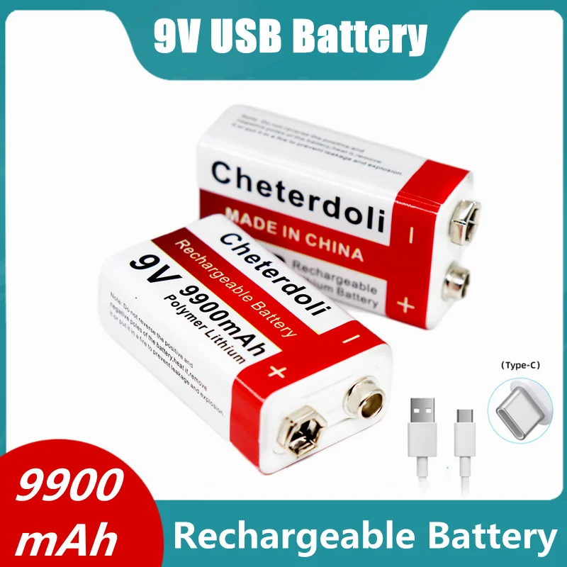 New 9V 9900mah Lithium Ion Rechargeable Battery Type-C USB Battery 9V Multimeter Lithium Microphone Metal Detector + Cable
New 9V 9900mah Lithium Ion Rechargeable Battery Type-C USB Battery 9V Multimeter Lithium Microphone Metal Detector + Cable