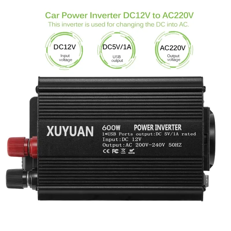 Power Converter Inverter Adapter Charger 12V To 220V 600W Power Converter With USB Interface Overload Overvoltage Protection
Power Converter Inverter Adapter Charger 12V To 220V 600W Power Converter With USB Interface Overload Overvoltage Protection