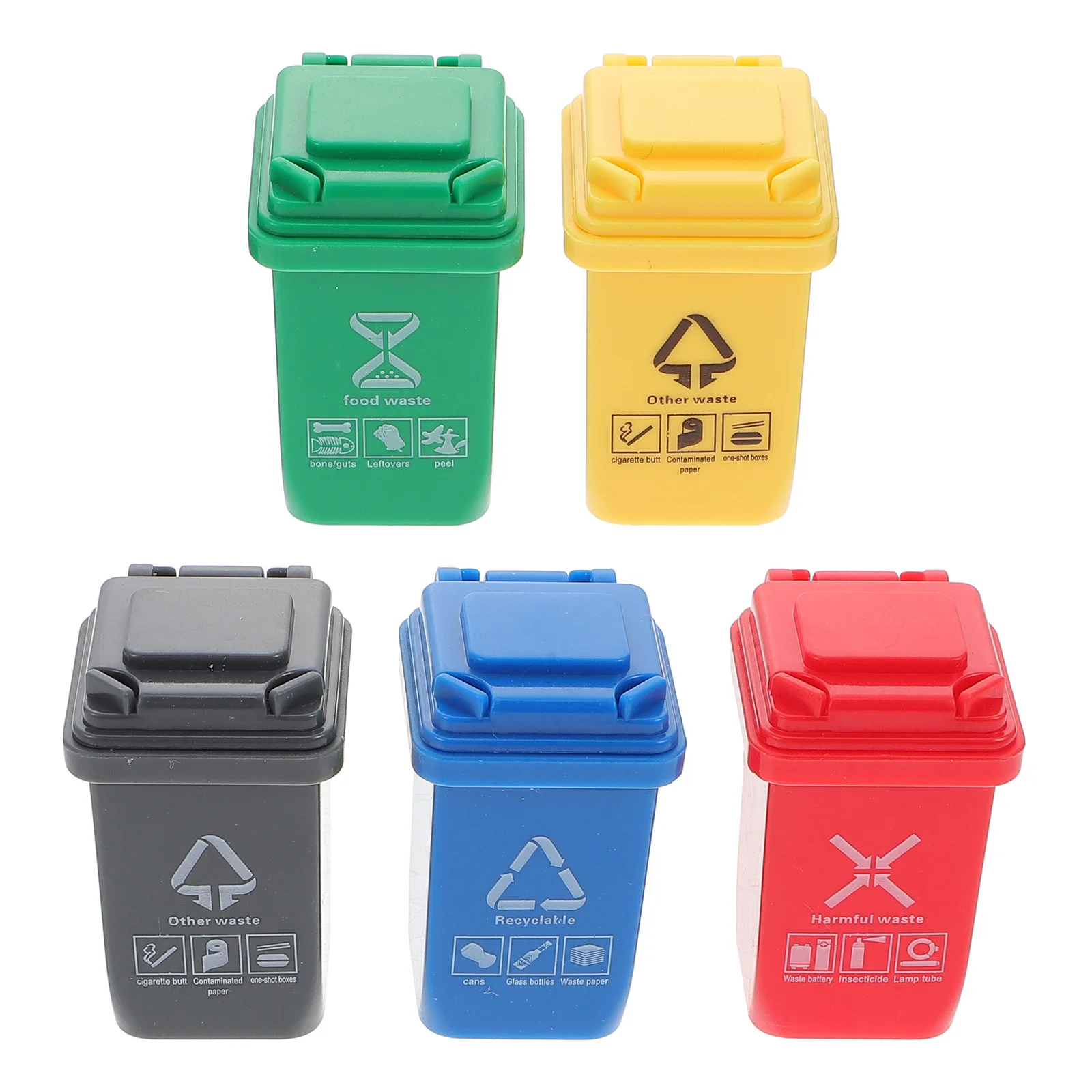 

5 Pcs Mini Trash Can Garbage Recycling Truck Toy Miniature Scene Model Small House Container Lid Litter Box Sorting Bin