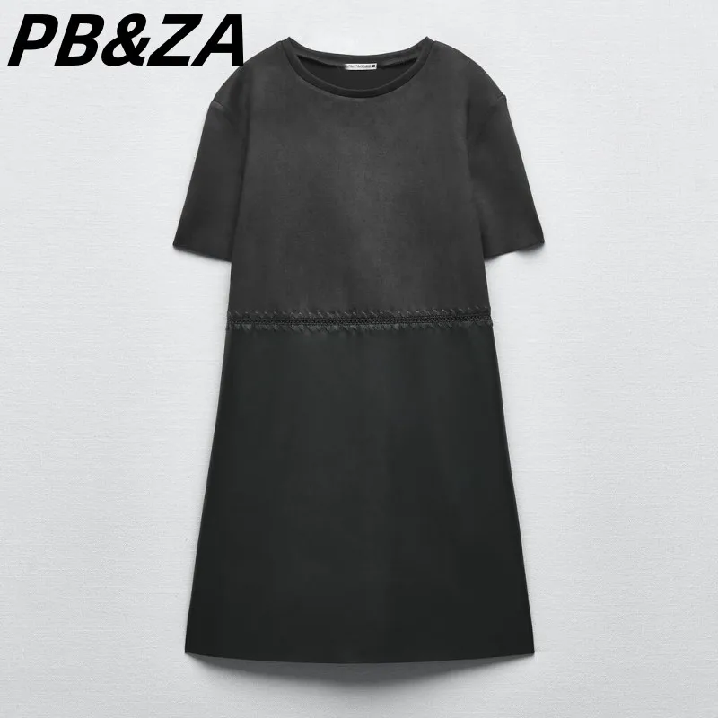 PB&ZA 2023 New Women's Clothes Simple Casual Loose Stitching Faux Leather Short-sleeved Round Neck Dress 5070157
PB&ZA 2023 New Women's Clothes Simple Casual Loose Stitching Faux Leather Short-sleeved Round Neck Dress 5070157