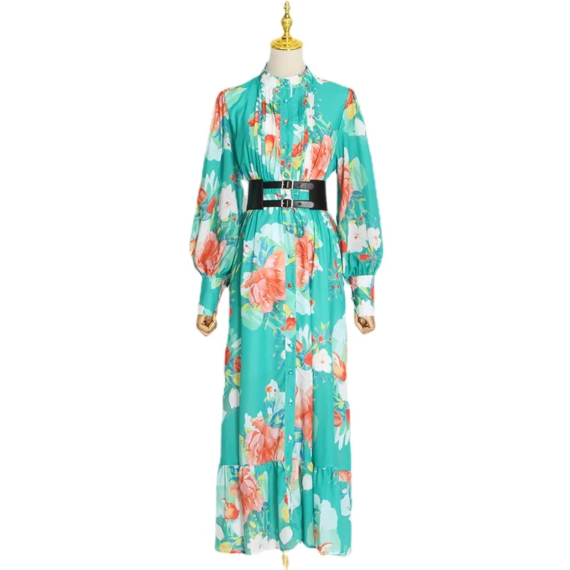 Seaside Holiday Style Printed Long Dress 2023 Spring Autumn Fall New Fashion Stand Collar Lantern Sleeve Ruffle Dress Female
Seaside Holiday Style Printed Long Dress 2023 Spring Autumn Fall New Fashion Stand Collar Lantern Sleeve Ruffle Dress Female