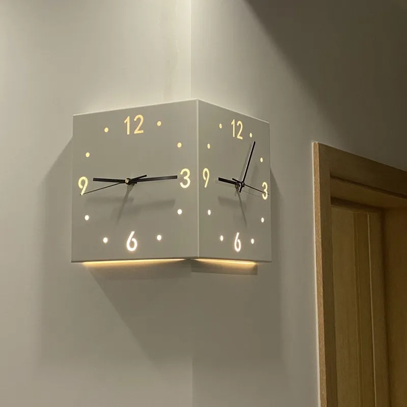 Creative Light Sensor Corner Wall Clock Square Simple Double Sided Wall Clock with Arabic Numeral Scale Analog Silent Wall Clock
Creative Light Sensor Corner Wall Clock Square Simple Double Sided Wall Clock with Arabic Numeral Scale Analog Silent Wall Clock