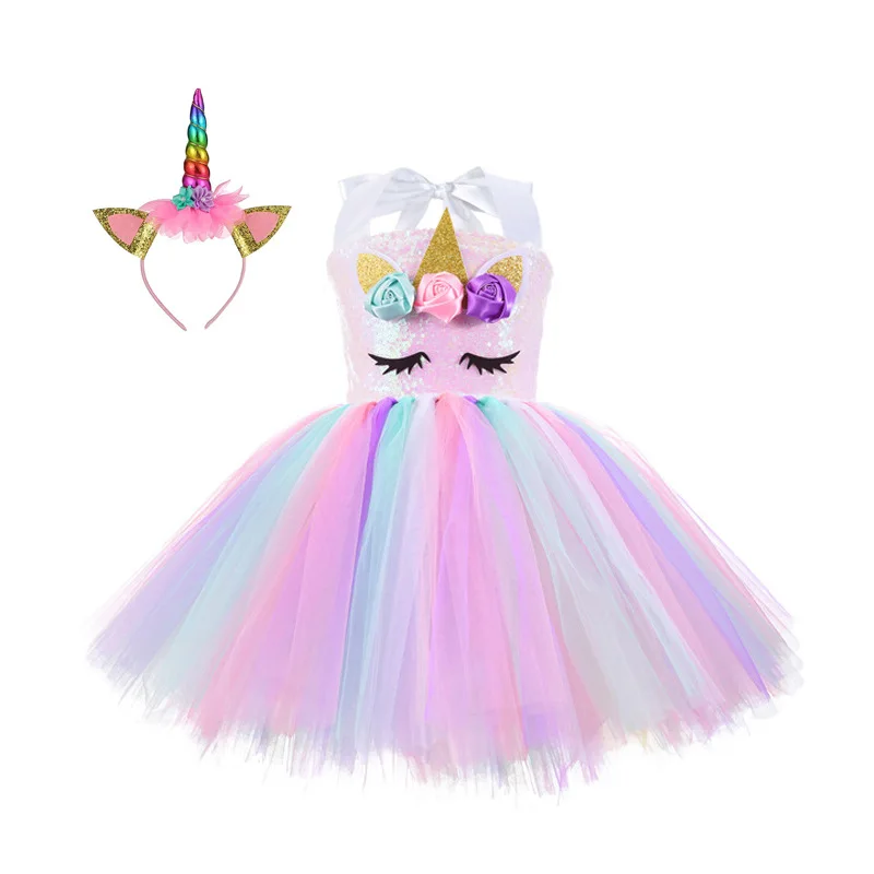 2pcs/sets Girl Clothing Unicorn Tutu Dress Sequins Flowers Decoration Mesh Sleeveless Dresses + Fashion Hair Bands For Children
2pcs/sets Girl Clothing Unicorn Tutu Dress Sequins Flowers Decoration Mesh Sleeveless Dresses + Fashion Hair Bands For Children