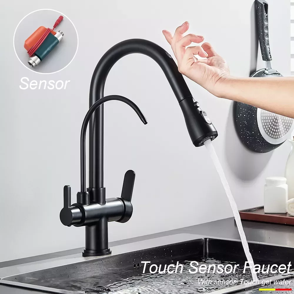 Black Touch Sensor Filter Water Kitchen Faucet Put Out Dual Handle Three Modes Hot Cold Drinking Water Sink Mixer Taps
Black Touch Sensor Filter Water Kitchen Faucet Put Out Dual Handle Three Modes Hot Cold Drinking Water Sink Mixer Taps