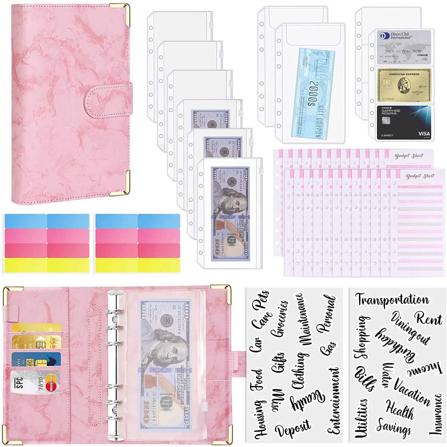 A6 PU Leather Budget Binder with Zipper Cash Envelopes, Money Planner Organizer for Bills Coupon Card, for Saving and Budgeting
A6 PU Leather Budget Binder with Zipper Cash Envelopes, Money Planner Organizer for Bills Coupon Card, for Saving and Budgeting