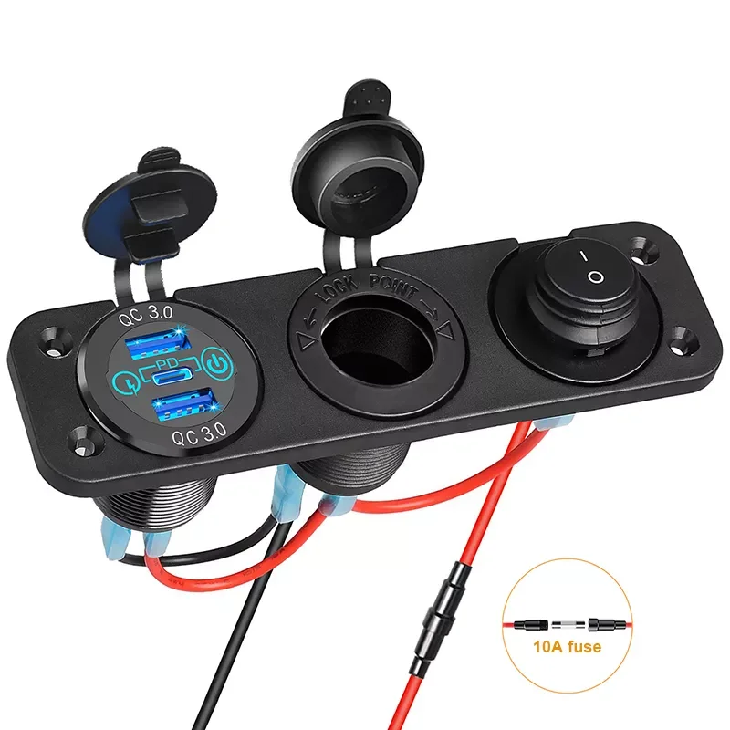 C PD Car Charger Socket Panel 12V / 24V Aluminum QC3.0 Dual USB Fast Charger Socket Power Outlet for Marine Boat Motorcycle
C PD Car Charger Socket Panel 12V / 24V Aluminum QC3.0 Dual USB Fast Charger Socket Power Outlet for Marine Boat Motorcycle