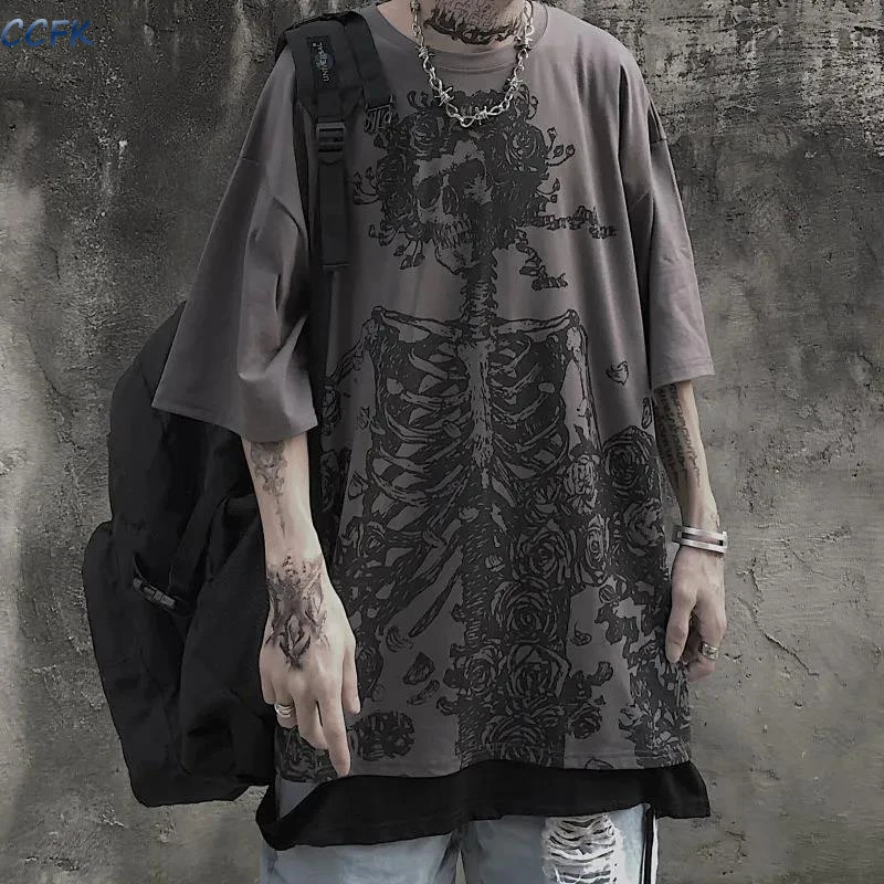 Emo Women T-shirts Alt Gothic Skull Top 2022 Korean Short Sleeve Oversized T Shirt Mall Goth Hip Hop Punk E-girl Grunge Clothes |