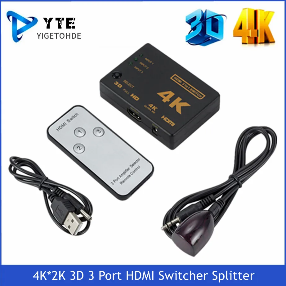 

YIGETOHDE 4K * 2K 3D Mini 3 порта HDMI-совместимый переключатель 1.4b 4K сплиттер 1080P 3 в 1 порт концентратор для DVD HDTV Xbox PS3