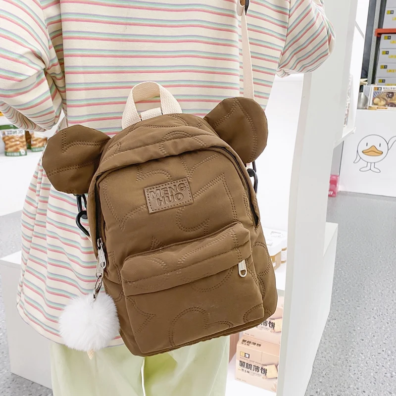 

Women Padded Bear Backpack Khaki Cute Women Bag Mini Girl Fashion Backpacks Portable Shoulders Bag NEW Winter Bags For Women