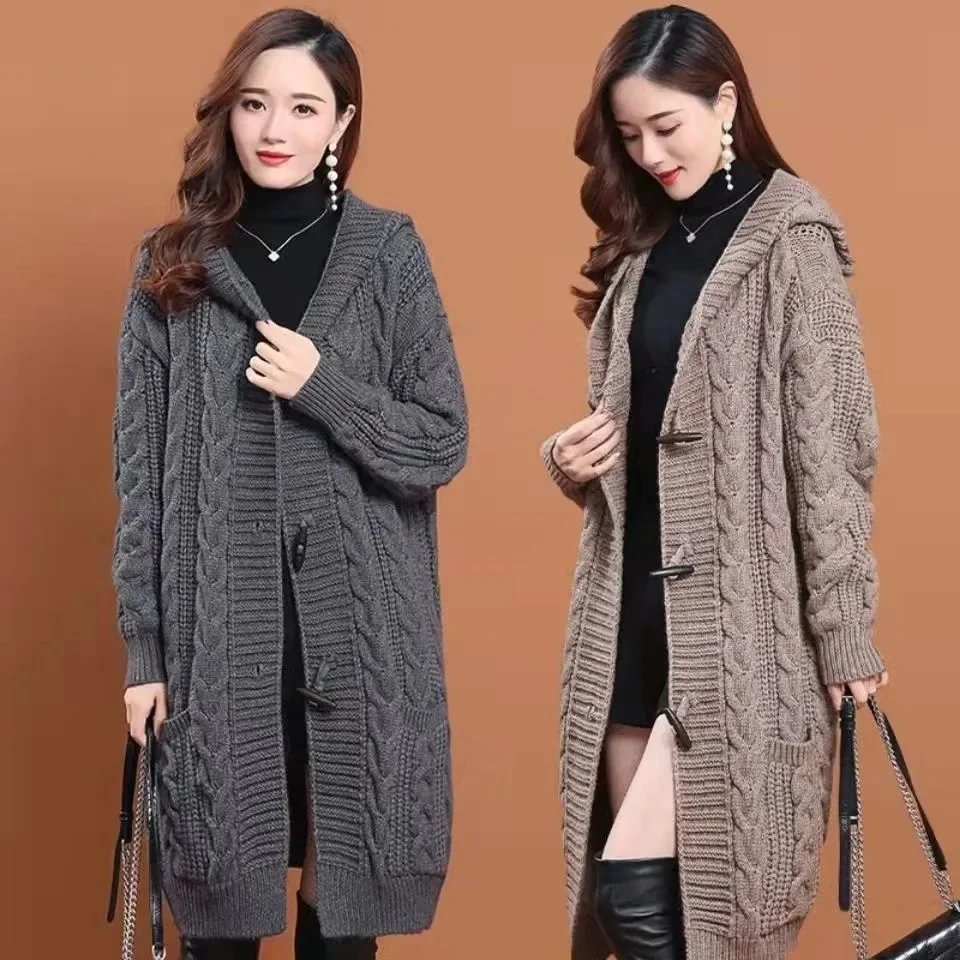 Autumn Thicke Single-Breasted Hooded Long Twist Knitted Sweater Cardigan Women Long Sleeve Tops Beige Brown Outerwear Female
Autumn Thicke Single-Breasted Hooded Long Twist Knitted Sweater Cardigan Women Long Sleeve Tops Beige Brown Outerwear Female