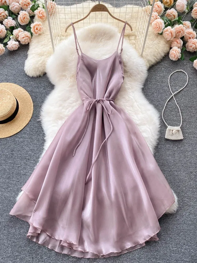 GUUZYUVIZ Elegant Sling Dresses For Women 2022 Summer Camisile Slim Bandage Sashes Beach Dress Ladies Pink A-line Vestidos
GUUZYUVIZ Elegant Sling Dresses For Women 2022 Summer Camisile Slim Bandage Sashes Beach Dress Ladies Pink A-line Vestidos
