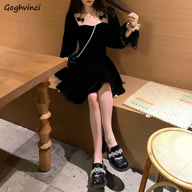 Long Sleeve Dress Women Vintage Black Elegant Velvet Lovely Girls Classy Charming Dating Party Young Bow A-line College Casual
Long Sleeve Dress Women Vintage Black Elegant Velvet Lovely Girls Classy Charming Dating Party Young Bow A-line College Casual
