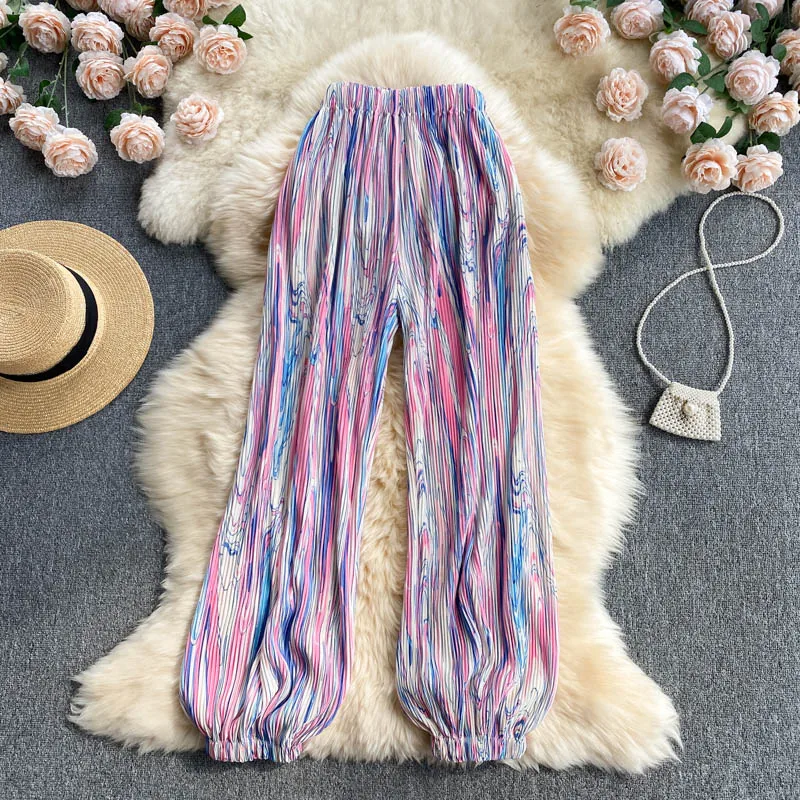 Summer Women's Casual Pants Tie-dyed Pleated Slim Fit Long Wide-leg Pants High-Waist Bottoms Streetwear Harem Pants on Holidays
Summer Women's Casual Pants Tie-dyed Pleated Slim Fit Long Wide-leg Pants High-Waist Bottoms Streetwear Harem Pants on Holidays
