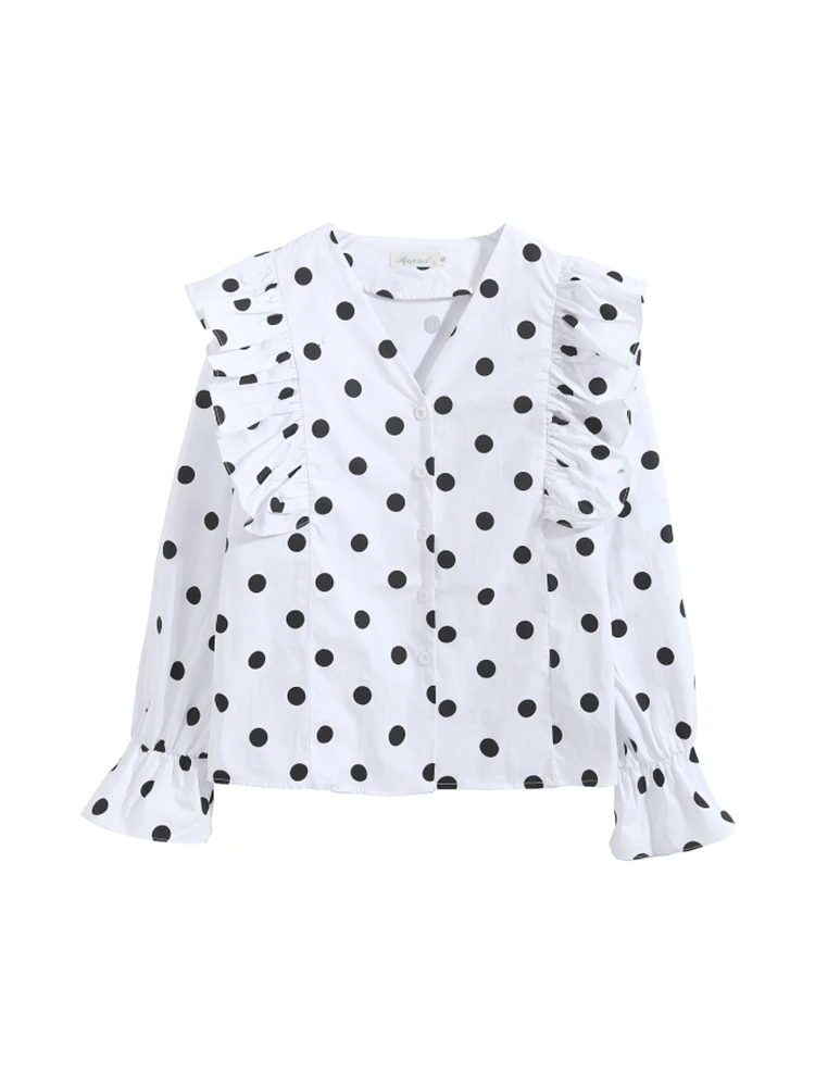 Ruffle V-neck Black White Polka Dots Loose Sleeve Shirt Women Spring Autumn Vintage Office Girl Simple Design Thin Blouse Female
Ruffle V-neck Black White Polka Dots Loose Sleeve Shirt Women Spring Autumn Vintage Office Girl Simple Design Thin Blouse Female