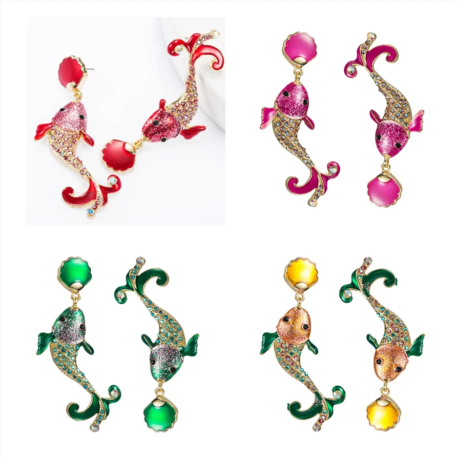 Milan Girl Creative Design Earrings Personality Metal Dripping Oil Rhinestone Koi Earrings Ladies Fashion Party Earrings Jewelry
Milan Girl Creative Design Earrings Personality Metal Dripping Oil Rhinestone Koi Earrings Ladies Fashion Party Earrings Jewelry