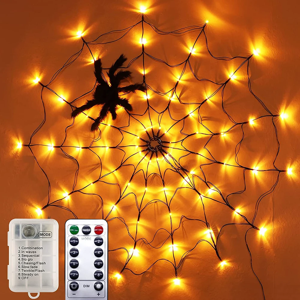 Halloween Black Spider Web Light 1m 70 LED Waterproof Spider Net Light with Remote for Indoor Outdoor Wall Halloween Decor
Halloween Black Spider Web Light 1m 70 LED Waterproof Spider Net Light with Remote for Indoor Outdoor Wall Halloween Decor