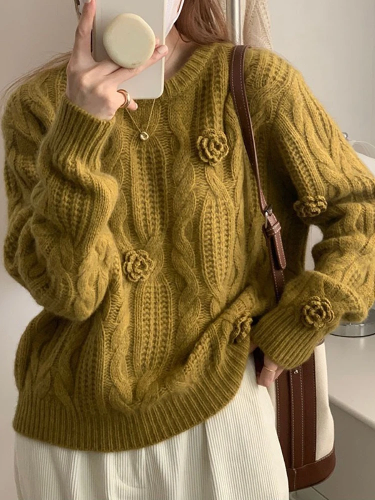 Sweater Women 2023 Autumn Winter New Korean Vintage 3D Knitted Pullover Elegant Embroidered Women's Round Neck Knitted Sweater
Sweater Women 2023 Autumn Winter New Korean Vintage 3D Knitted Pullover Elegant Embroidered Women's Round Neck Knitted Sweater
