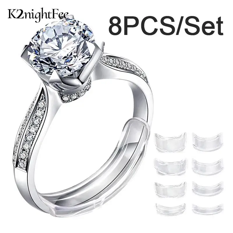 

8 Different Sizes Silicone Invisible Clear Ring Size Adjuster Tighten Reducer Rings Jewelry Tool