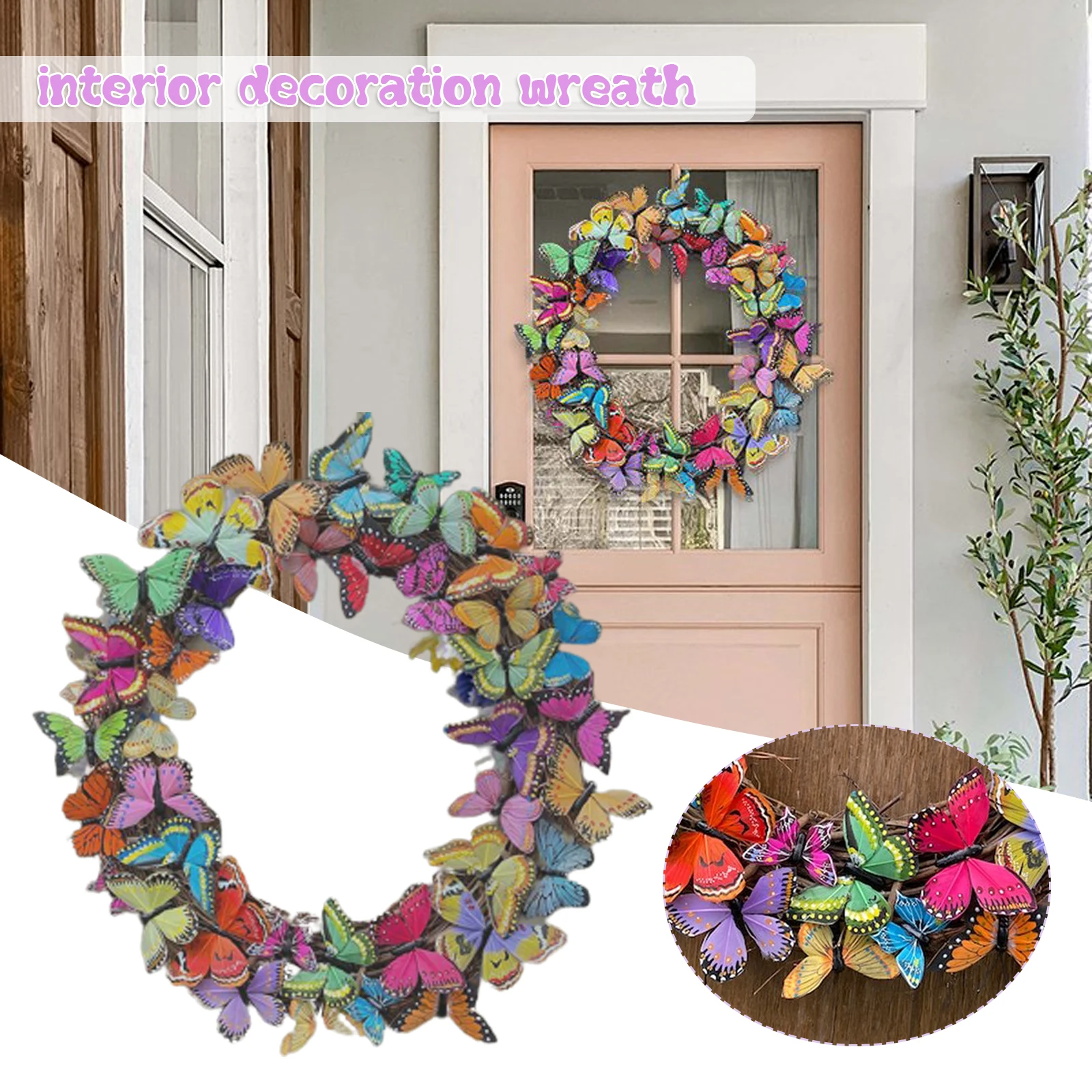 Beautiful Butterflies Wreath Artificial Front Door Pendant for Spring Outdoor for Garden Porch Garland Creative Party Decor gass 
Beautiful Butterflies Wreath Artificial Front Door Pendant for Spring Outdoor for Garden Porch Garland Creative Party Decor gass