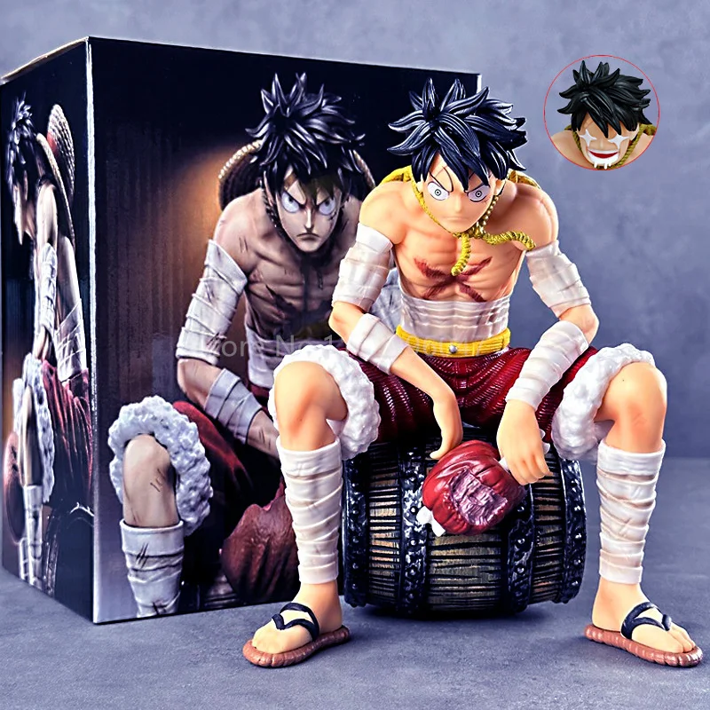 

One Piece Figure Gk Universe Resonance Luffy Sitting On A Wine Barrel Eating Meat Anime Action Figures Garage Kit Toys Gifts