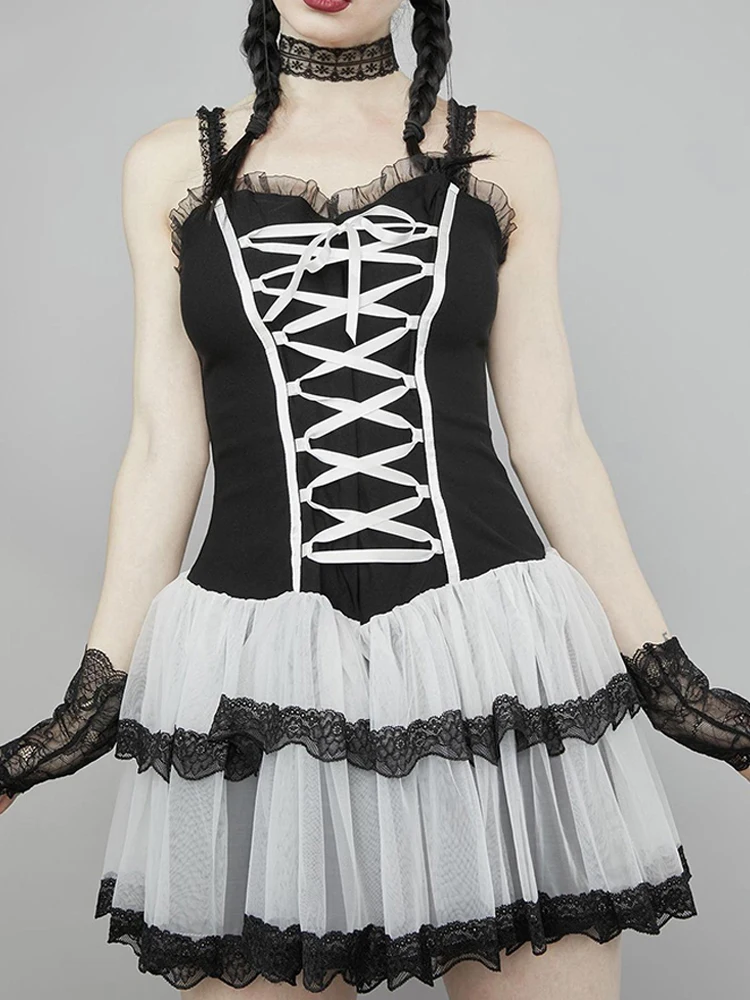 2023 Retro Gothic Mesh Lace Hem Women Party Dresses E-girl Grunge Bandage A-Line Clubwear Harajuku Cute Backless Alt Streetwear
2023 Retro Gothic Mesh Lace Hem Women Party Dresses E-girl Grunge Bandage A-Line Clubwear Harajuku Cute Backless Alt Streetwear
