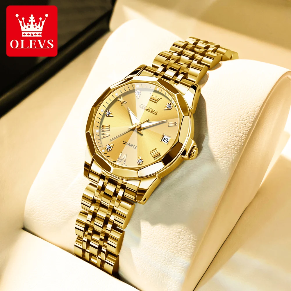 

OLEVS Rhombus Mirror Watch for Women Luxury Brand Waterproof Stainless Steel Quartz Gold Female Wristwatches Montre Femme