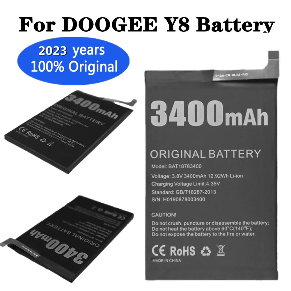 

2023 years Original Battery For Doogee Y8 Replacement Batteries Rechargeable Doogee Y8 Li-polymer Bateria BAT18783400 3400mAh